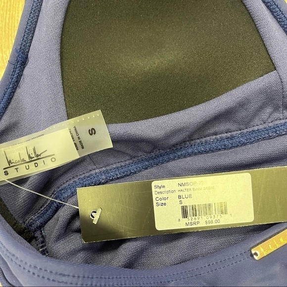 NICOLE Miller Blue Halter Swim Dress Small NWT One Piece Swimsuit - Picture 5 of 11